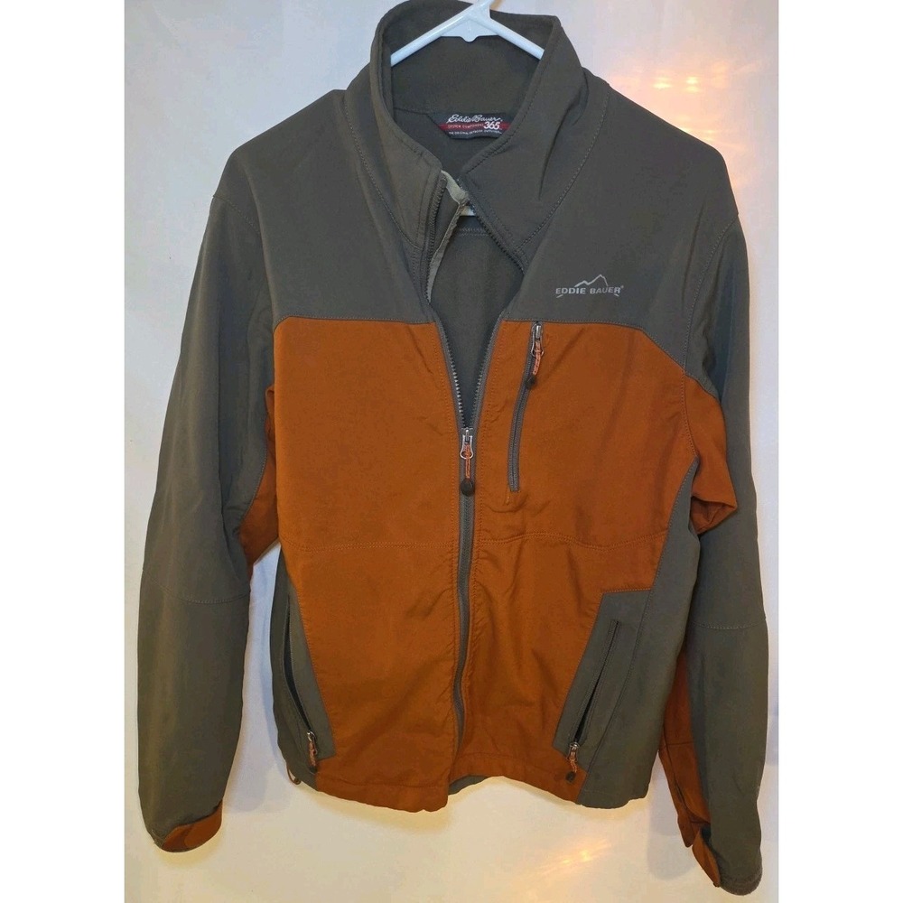 Eddie Bauer Jacket Men MED Orange Full Zip Shell 365 Coat Outdoors Hiking Casual
